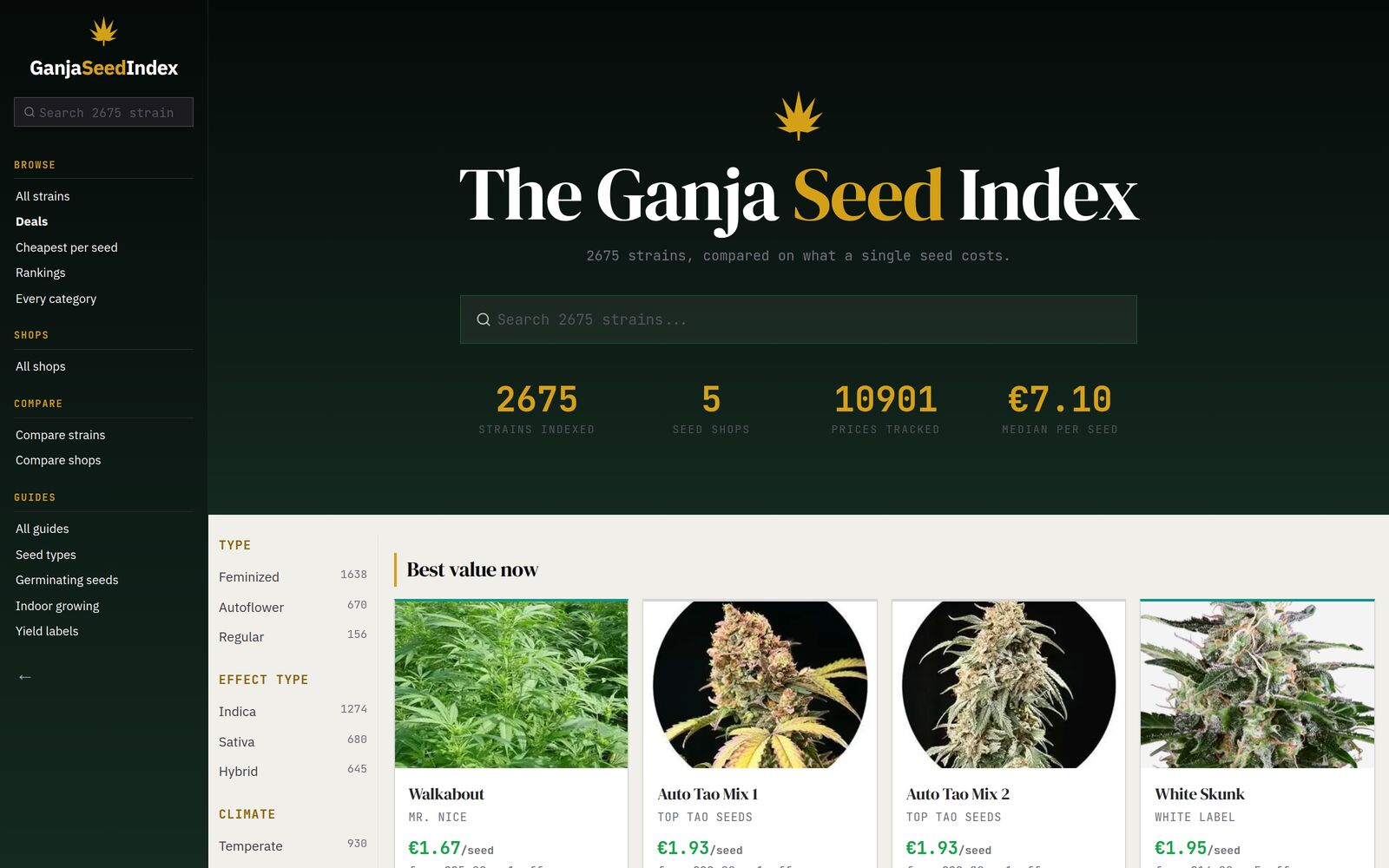 Screenshot van Ganja Seed Index (ganjaseedindex.com)